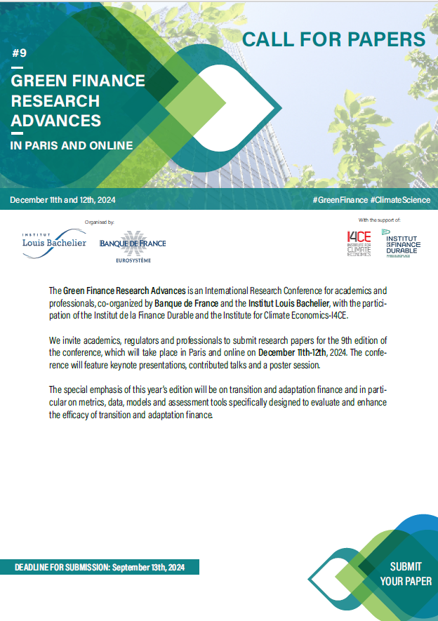 CALL FOR PAPERS FOR THE 9TH EDITION OF THE “GREEN FINANCE RESEARCH ADVANCES” CONFERENCE 2024