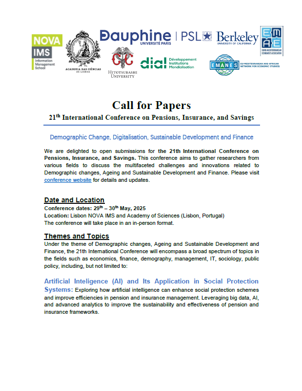 Appel à papiers – 21e Conférence internationale sur les Retraites, l’Assurance et l’Épargne 
