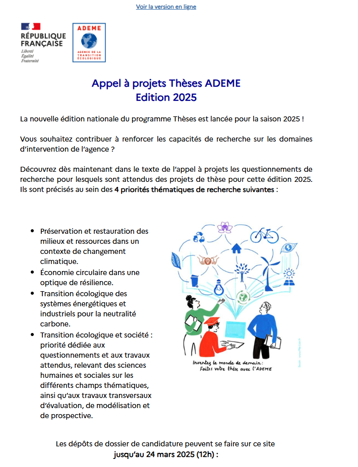 Appel à projets Thèses ADEME Edition 2025